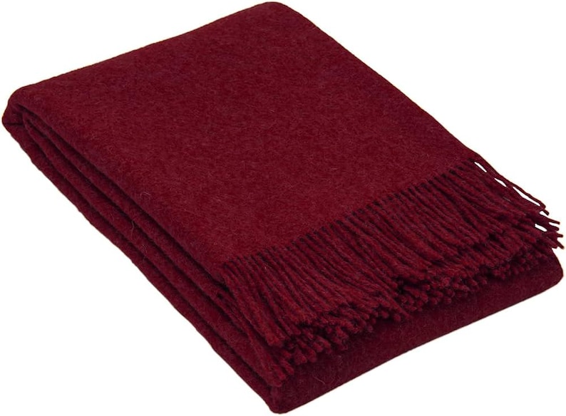 100% Wool Blanket | Wool Bedspread | Wool Throw | Warm Blanket for Camping | Gift Burgundy