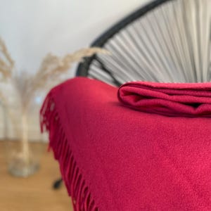 100% Merino Wool Blanket | Red Wool Bedspread | Sofa Throw | Warm Blanket