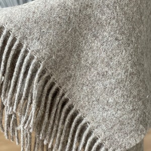 May include: A soft, brown throw blanket with a fringe border. The blanket is made of a fuzzy material and has a subtle texture.