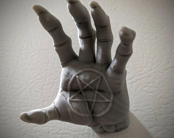 Hand Fridge Magnet - With/Without Scary Pentagram - Gray Color - Exclusive Design - Halloween Decor, Gothic Decor