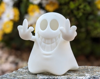 Rudy the rude but friendly ghost | Middle Finger | Birdie | Halloween Decor, risqué, funny, resin, flip the bird