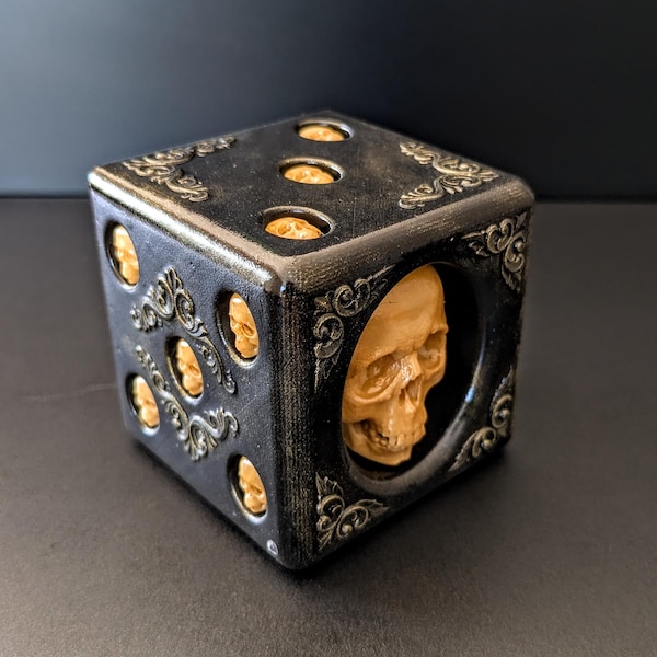 Hand-Painted Skull Dice: Exclusive Resin Design, 2"x2"x2"