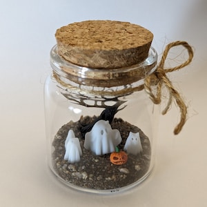 Cute Ghost and Pet Friends in a Halloween Diorama Bottle. Options of cat and dog ghosts. Adorable Jar!! Gothic Home Decor