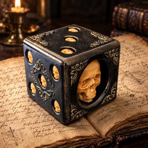 Hand Painted Skull Dice • Gothic Resin D6 Design • 2"x2"x2" • 2" Large Die