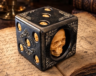 Hand Painted Skull Dice • Gothic Resin D6 Design • 2"x2"x2" • 2" Large Die