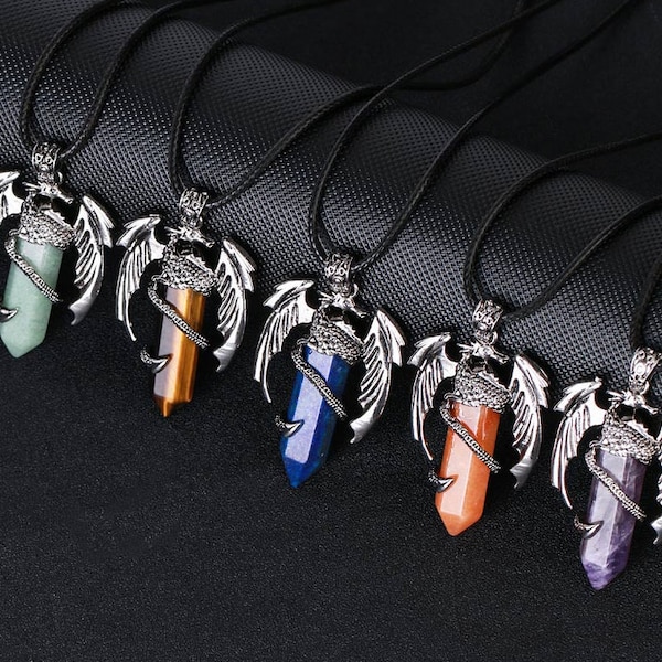 Crystal Dragon Necklace - Healing Crystal Dragon Necklace - Wearable Crystal - Gothic