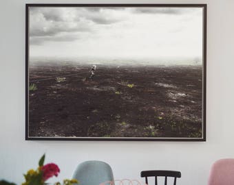 Black soil landscape, astronaut, fine art print, large wall decor, modern photography