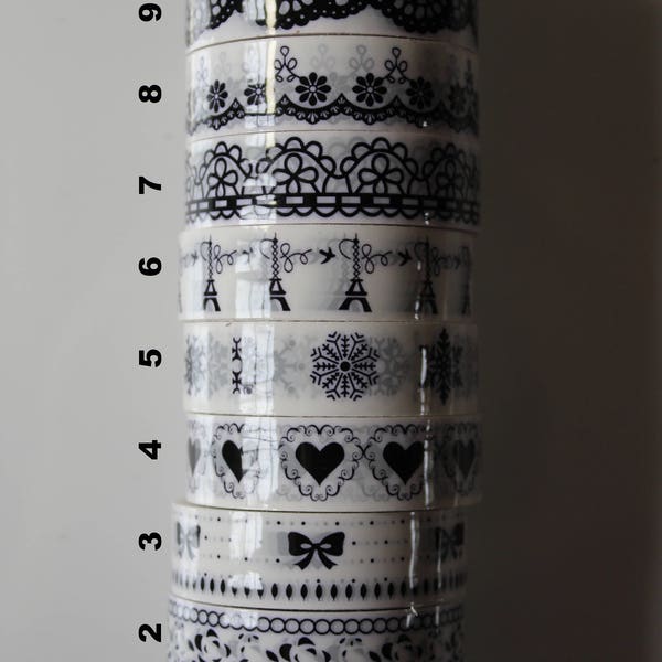 1 rouleau ruban masking tape noir et blanc à motif au choix