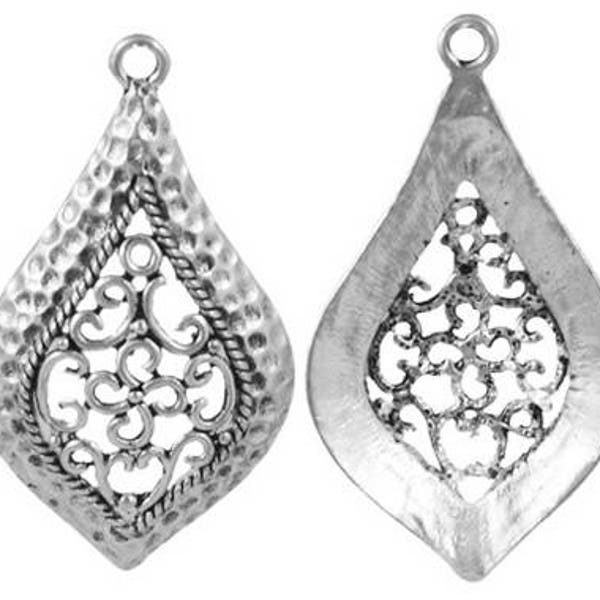 2 pendentifs grand argent antique style ethnique / goutte