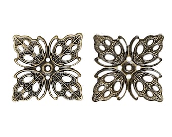 2 prints filigree square bronze flowers