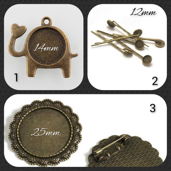 Support à cabochon bronze (broche,  pendentif , barrette)