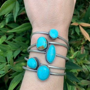 simple handmade turquoise & sterling silver Cuff Bracelet S/M (5.5 in) “The Robin Collection” - natural bold statement jewelry - unique boho