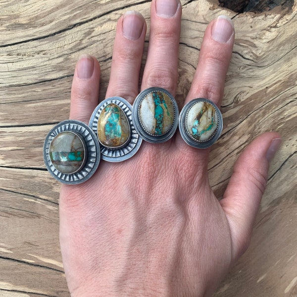 Royston Ribbon turquoise ring - naturally bold statement jewelry - unique boho rings - rustic- organic style - hand crafted jewelry -Royston