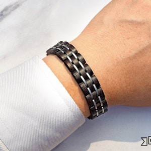 Herrenarmband aus Stahl und Holz, Gliederarmbänder, Geschenkideen, Geschenke für ihn Jahrestag Geburtstag Zubehör Schmuck Mann Herren Männer