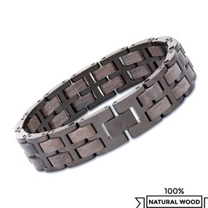 Men's Bracelet in Stainless Steel and Wood, Italian Metal Chain Bracelets for Men, Gifts Ideas for Him, Male Accessories Jewelry Adjustable