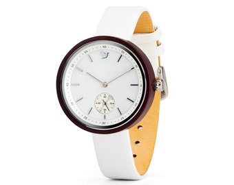 Wood Wrist Watch Women, Wooden Watches Wristwatch Timepiece, Gift for her Anniversary Birthday Handcraft Jewelry Female Woman Girl White