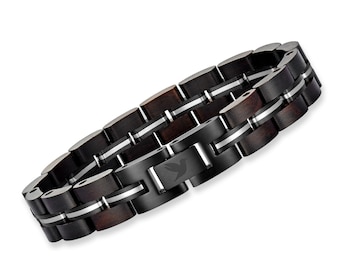 Men's Bracelet in Stainless Steel and Wood, Italian Metal Chain Bracelets for Men, Gift Idea for Him, Male Accessories Jewelry Adjustable