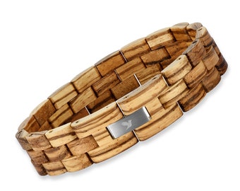 Bracelet en Bois pour Femmes Hommes avec Fermoir en Acier, Idée de Cadeau pour Lui ou Elle, Accessoires Bijoux Unisex