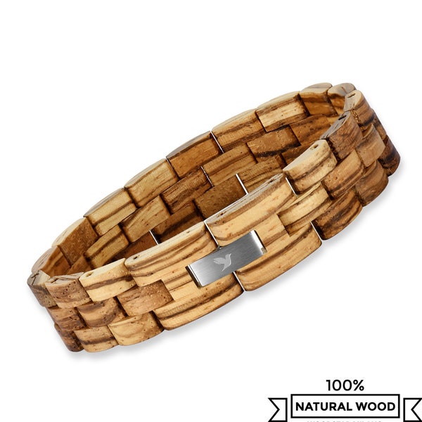 Holz Armband für Frauen oder Männer mit Stahlverschluss, Geschenkidee für Sie oder Ihn, Zubehör Schmuck Unisex