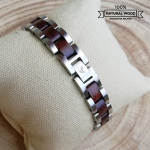 Bracciale da Uomo in Acciaio Inox e Legno, Bracciali di Metallo, Idea Regalo per Lui, Gioielli Accessori Braccialetto Maschile Regolabile immagine 7