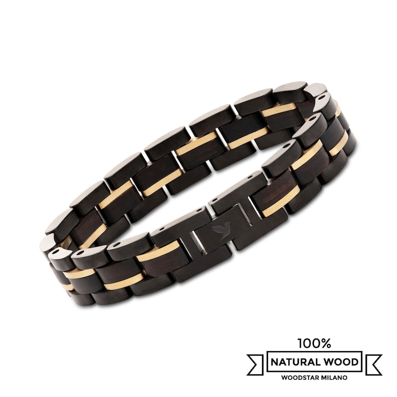 Bracciale da Uomo in Acciaio Inox e Legno, Bracciali di Metallo, Idea Regalo per Lui, Gioielli Accessori Braccialetto Maschile Regolabile Nero