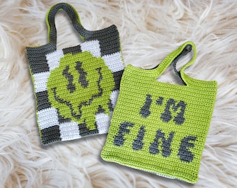 Sto bene // Sorriso fuso // Borsa tote all'uncinetto // Grafico 45 x 45