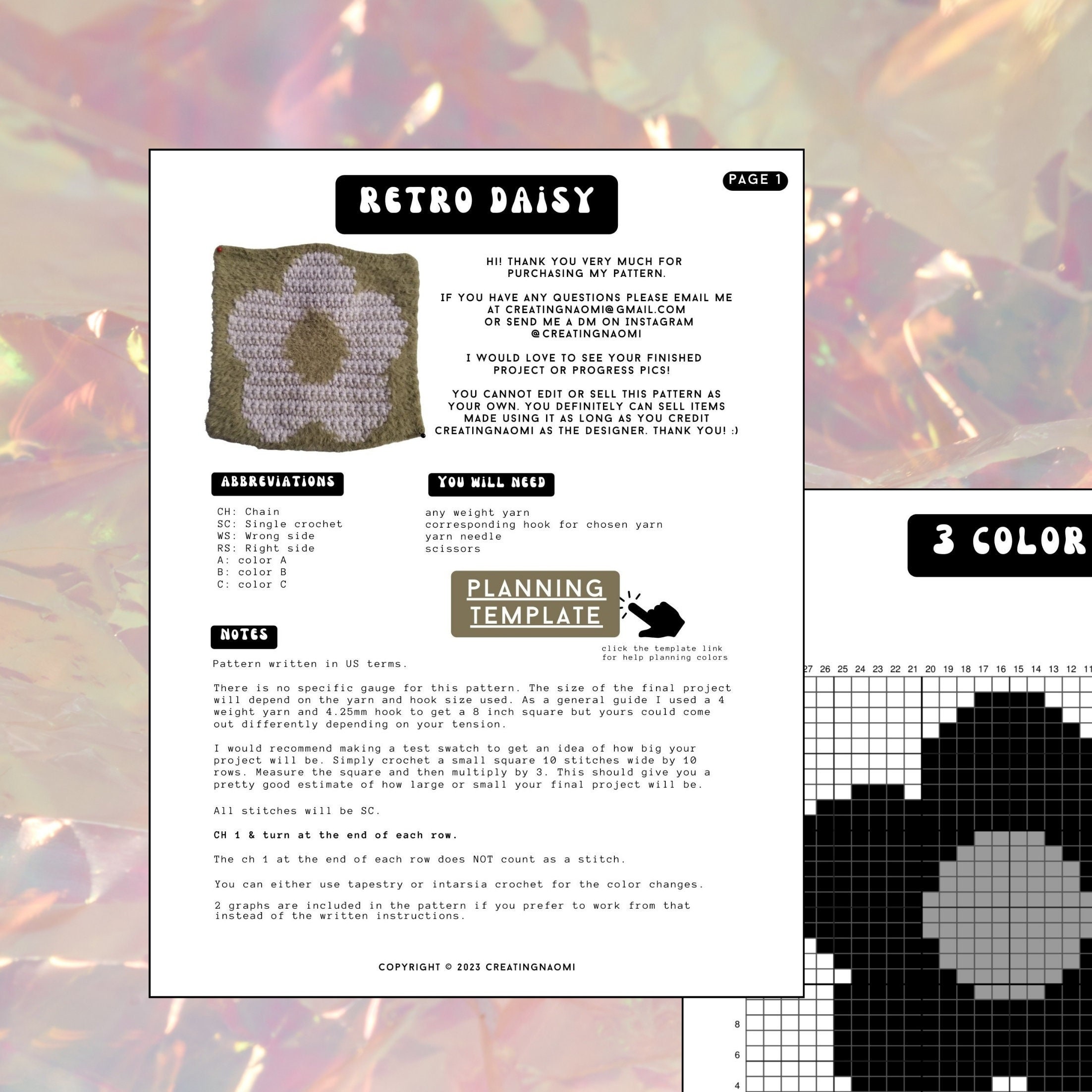 Retro Daisy || Tapestry Crochet Pattern || 30 X 30 Graph - Etsy