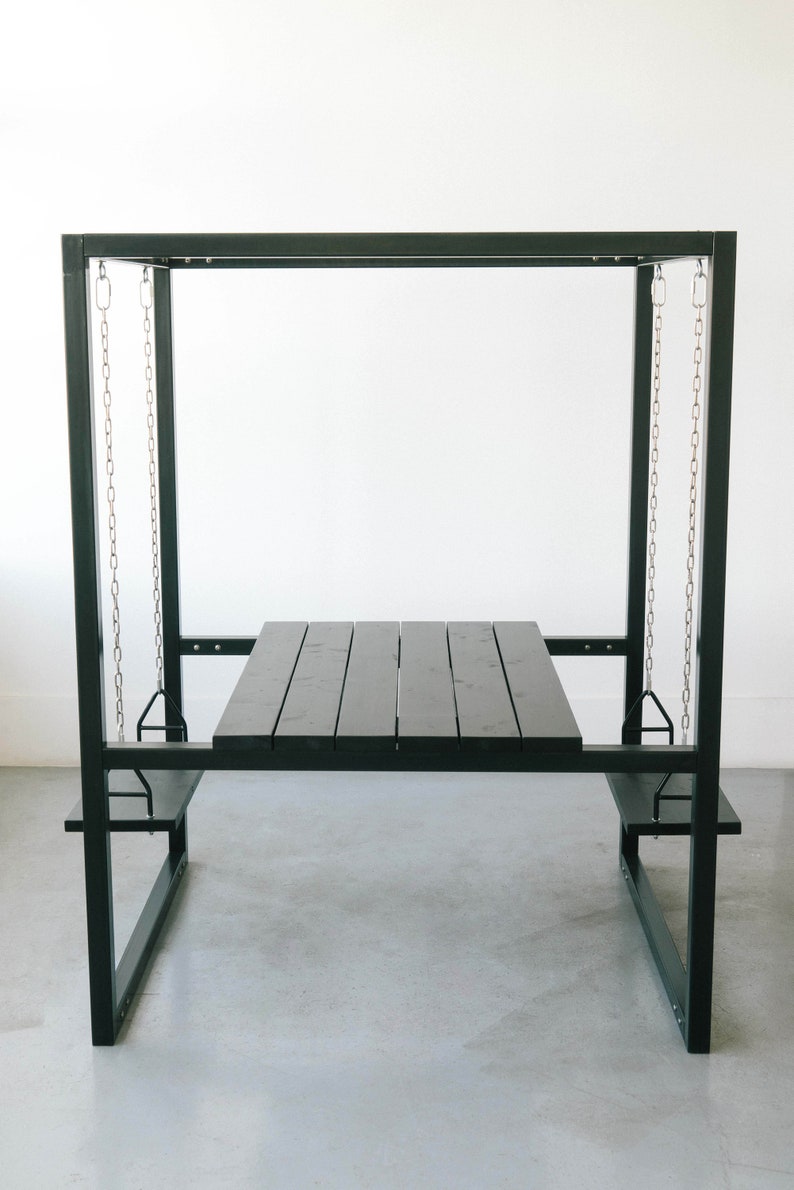 Black 2-Seater SwingTable with Blackened Cedar wood image 2