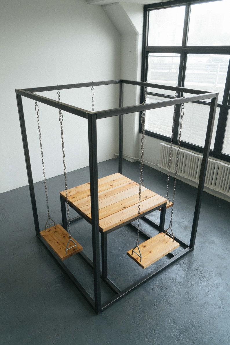 Black 4-Seater SwingTable with Cedar wood image 0