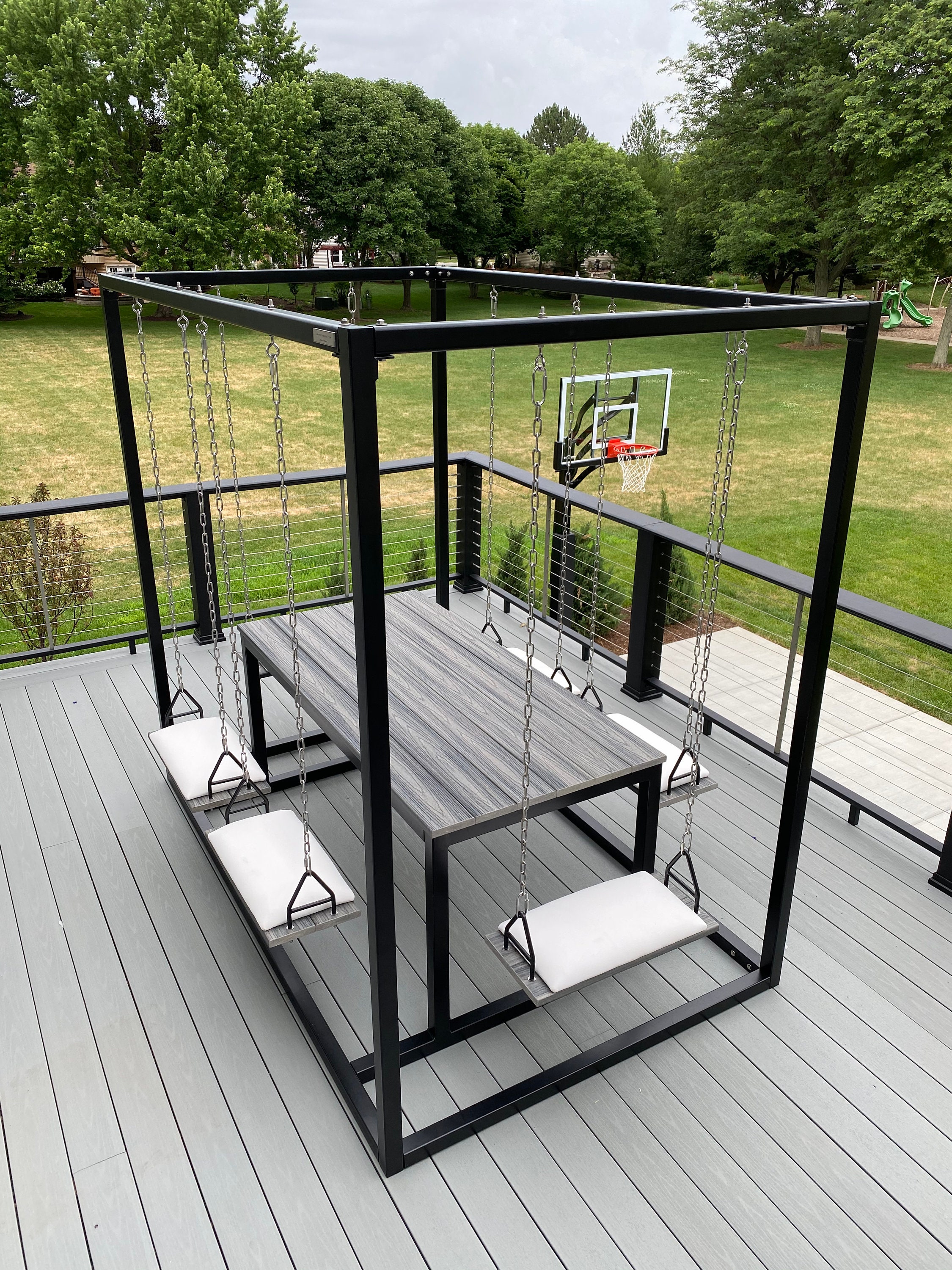 6 seater Swingtable With Trex Wood Sunbrella Seat Cushions Etsy