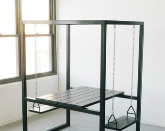 Black 2-Seater SwingTable with Blackened Cedar wood