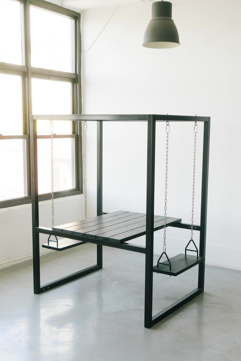 Black 2-Seater SwingTable with Blackened Cedar wood image 1