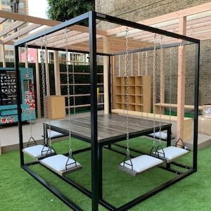 8-Seater Swing Table with Oxidized Cedar Wood