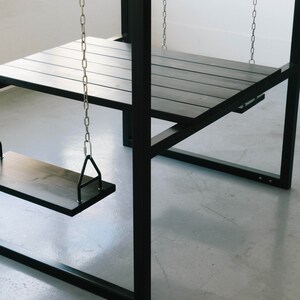 Black 2-Seater SwingTable with Blackened Cedar wood image 3