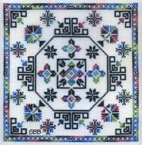Modern Geometric Counted Cross Stitch design using variegated thread