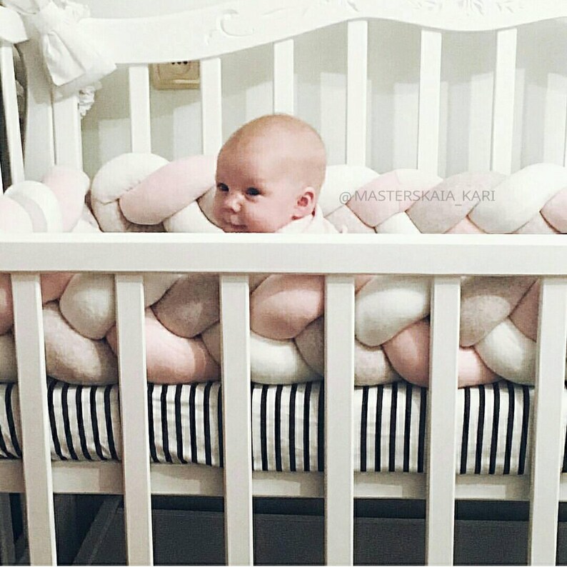 Braided Crib Bumper for girl Linen Crib Bumper Pillow Etsy