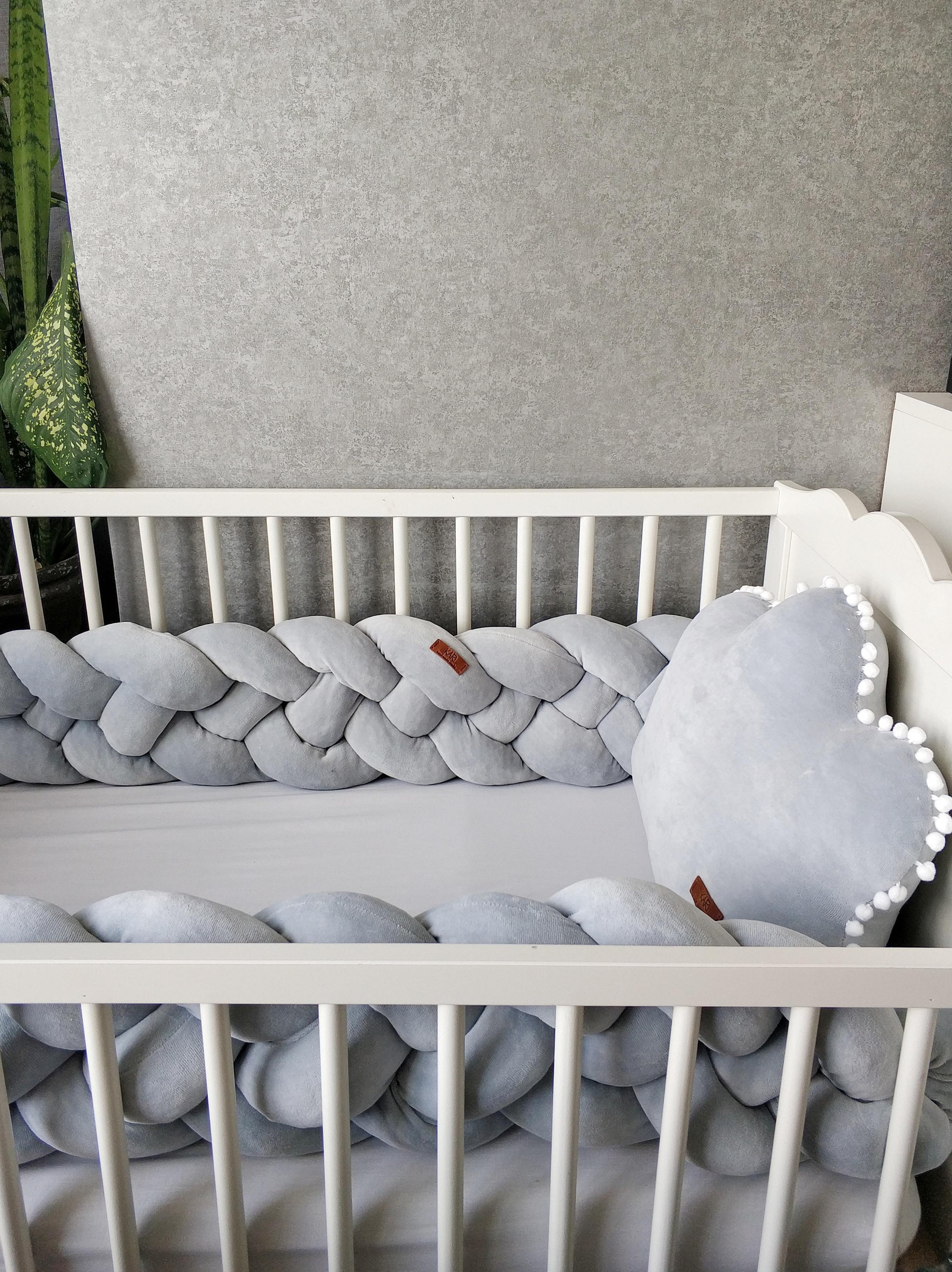GRAY Double Braided Crib Bumper Baby Crib Bumper linen Etsy