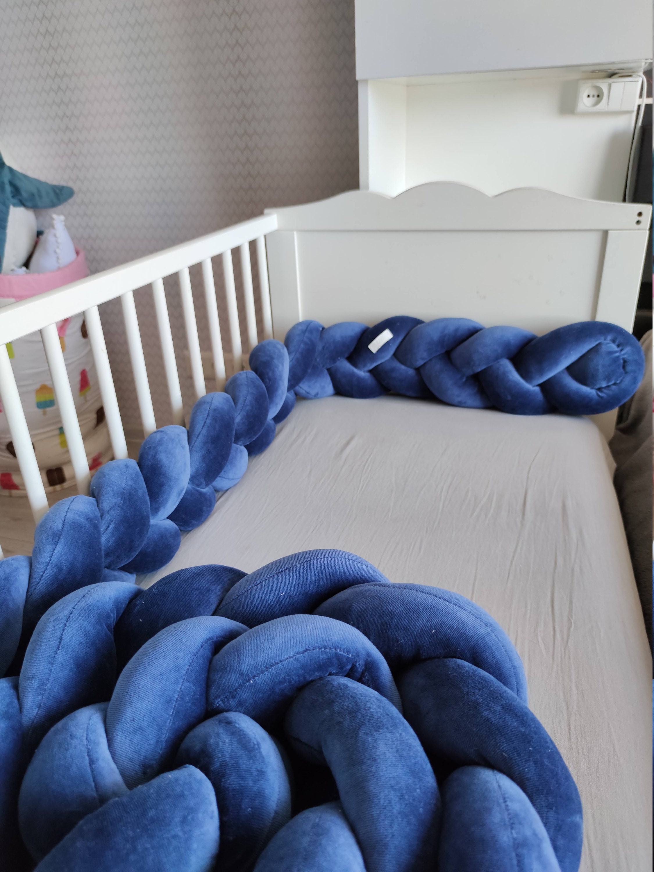 Blue grey Braided Crib Bumper for boy Crib bedding. Crib Etsy