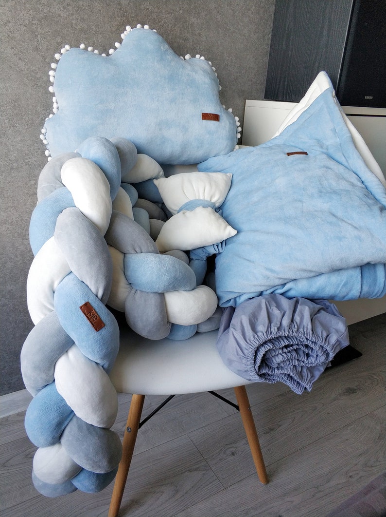 BLUE baby bedding Braided Crib Bumper pillow cloud Baby Etsy