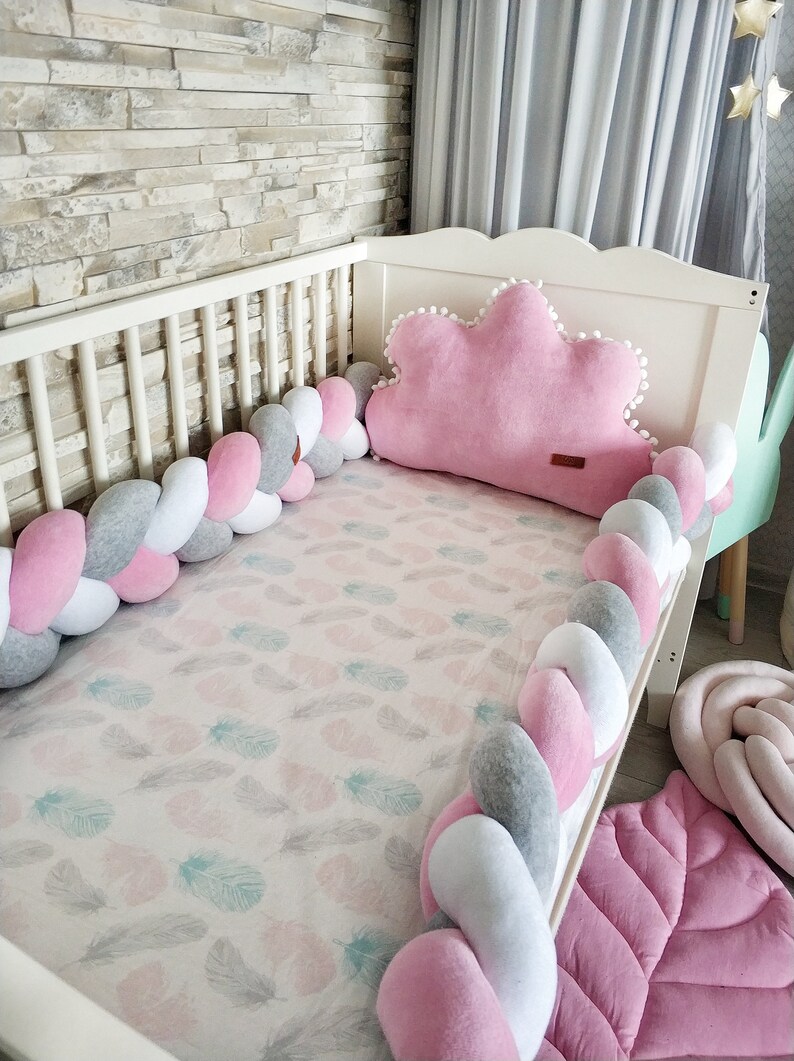 Pink Braided Crib Bumper Pillow Cloud Baby Crib Bumper Etsy