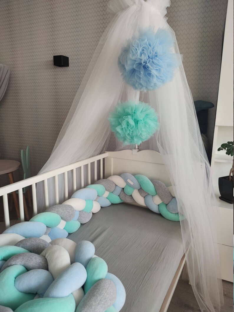 Double Braided Crib Bumper blue mint Baby Crib Bumper linen Etsy
