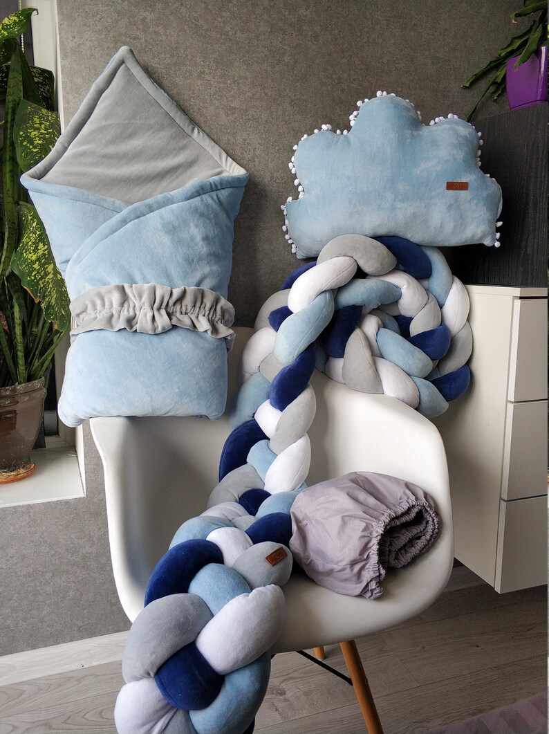 Indigo blue baby bedding set. Double Braided Crib Bumper Etsy