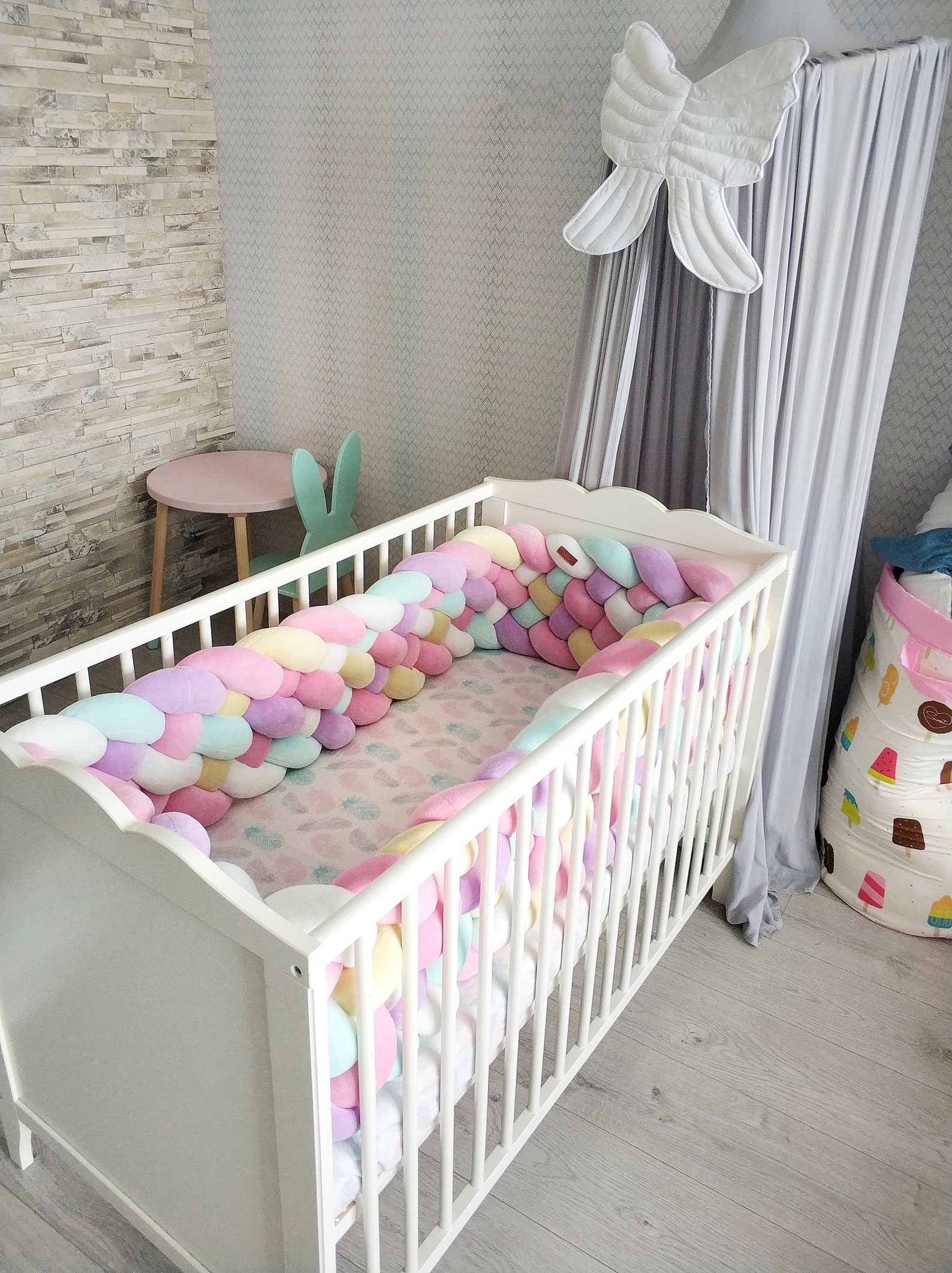 Pink Triple Braided Crib Bumper for girl Crib bedding Crib Etsy