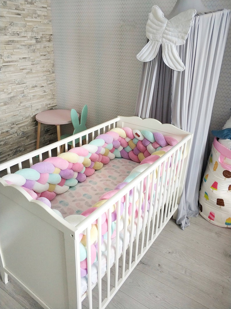 Pink Triple Braided Crib Bumper for girl Crib bedding Crib Etsy