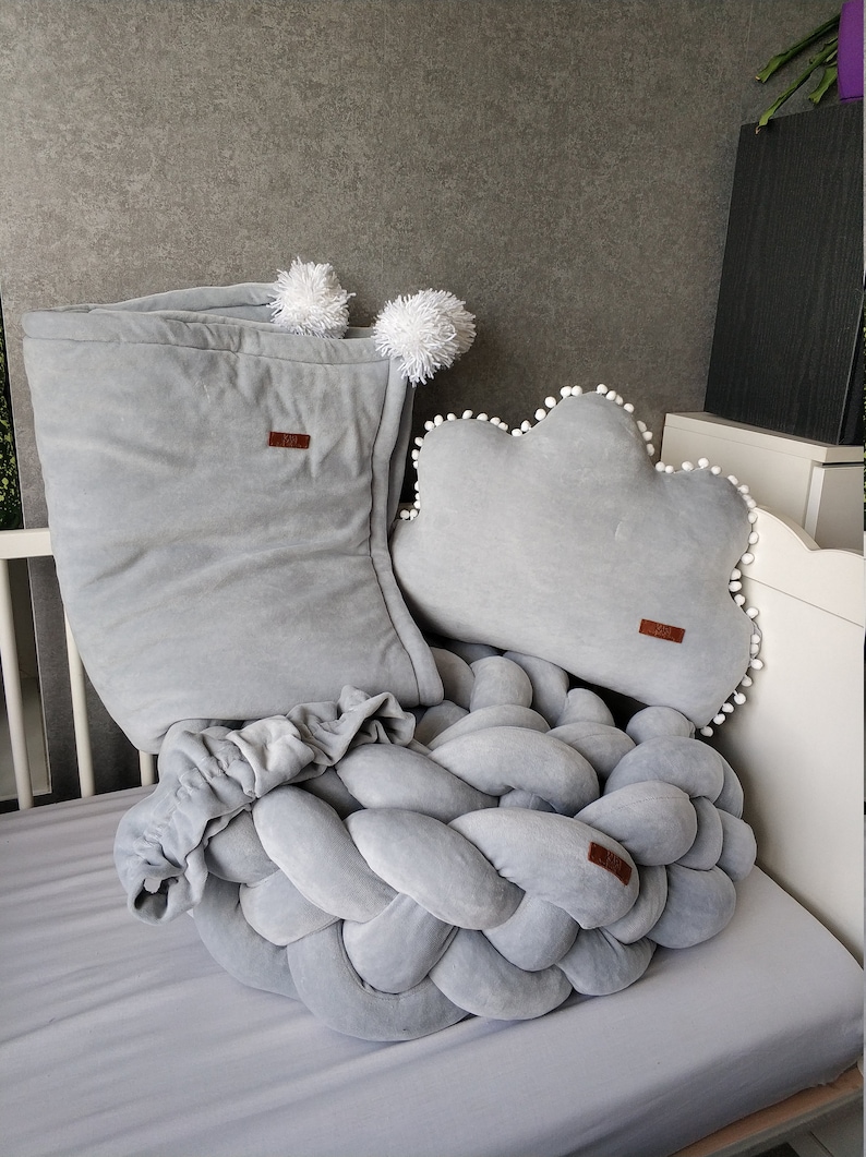 GRAY Double Braided Crib Bumper Baby Crib Bumper linen Etsy