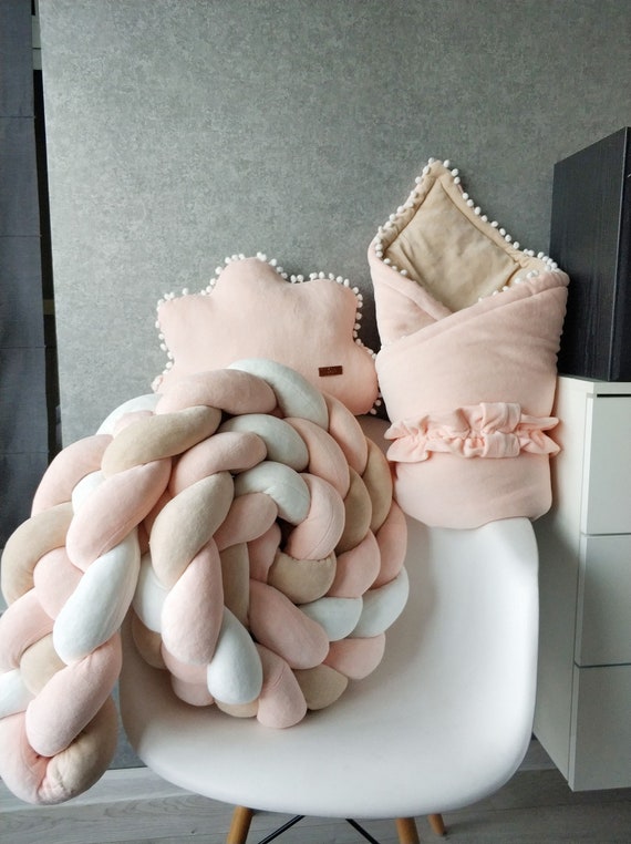 Blush Baby Bedding Braided Crib Bumper Pillow Cloud Baby Etsy