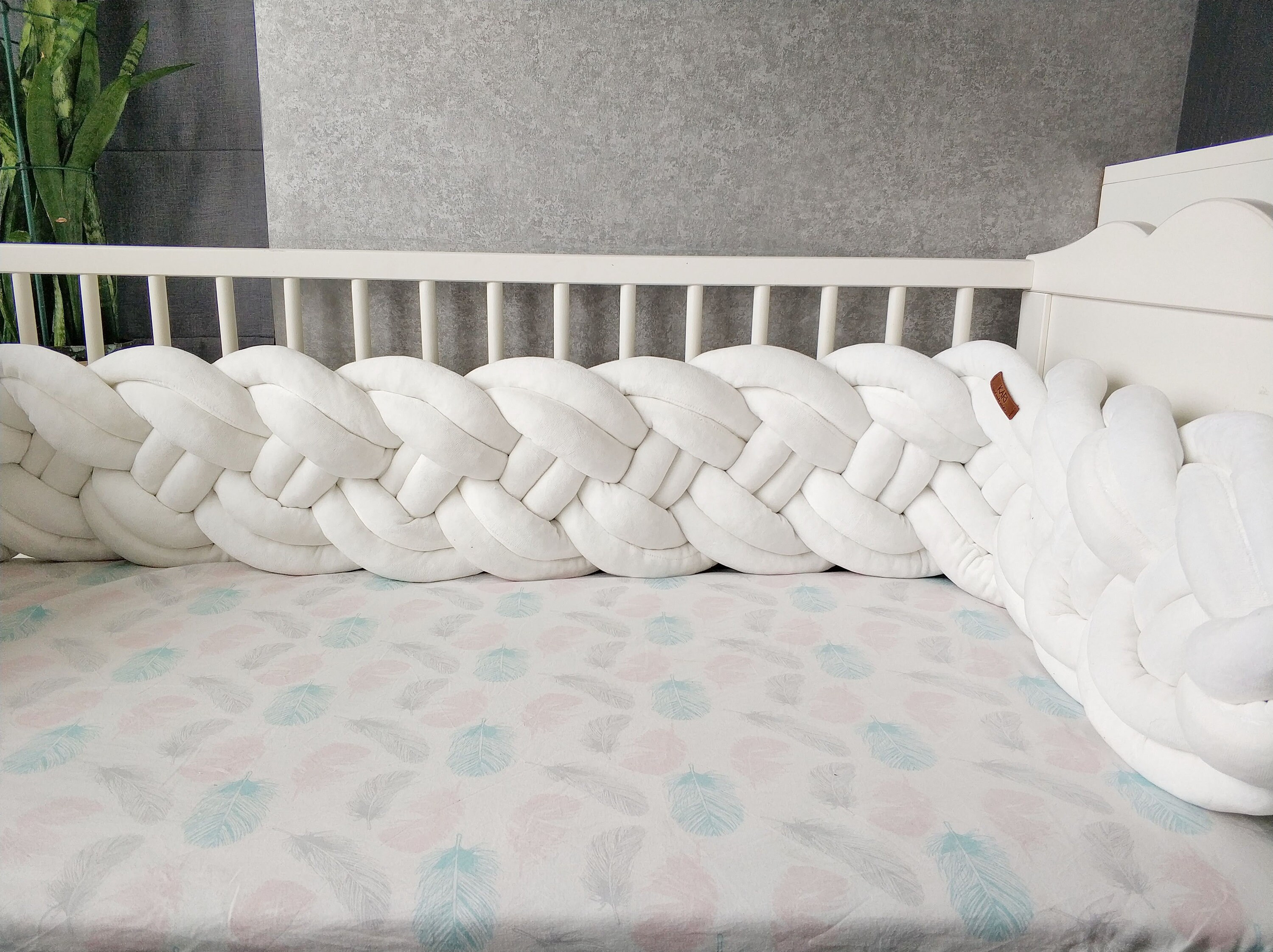Braided Crib Bumper openwork white for boy girl. Crib bedding. Etsy