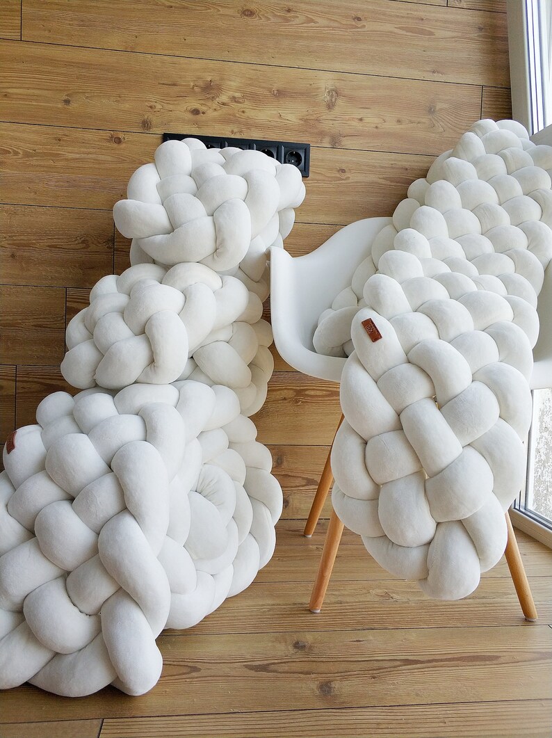 Triple Braided Crib Bumper White Knot Pillow Bolster Pillow Etsy