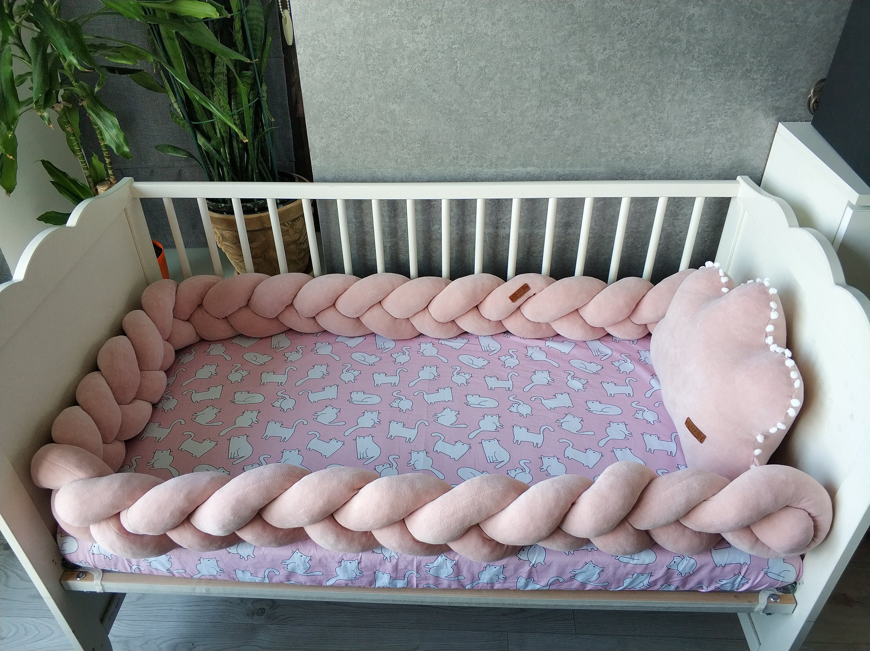 Blush Braided Crib Bumper for girl Crib bedding. Crib bumper Etsy