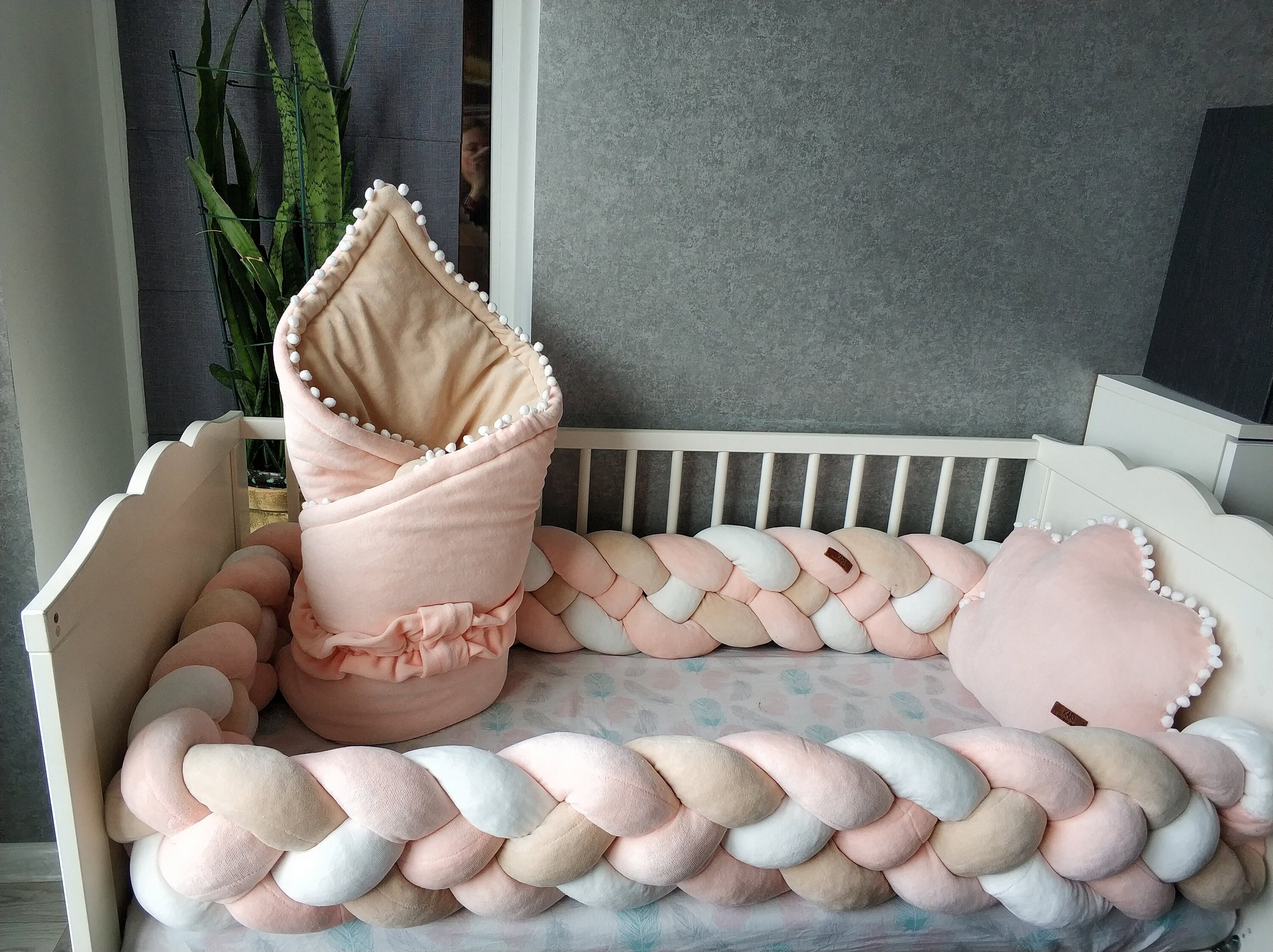 Blush Baby Bedding Braided Crib Bumper Pillow Cloud Baby Etsy